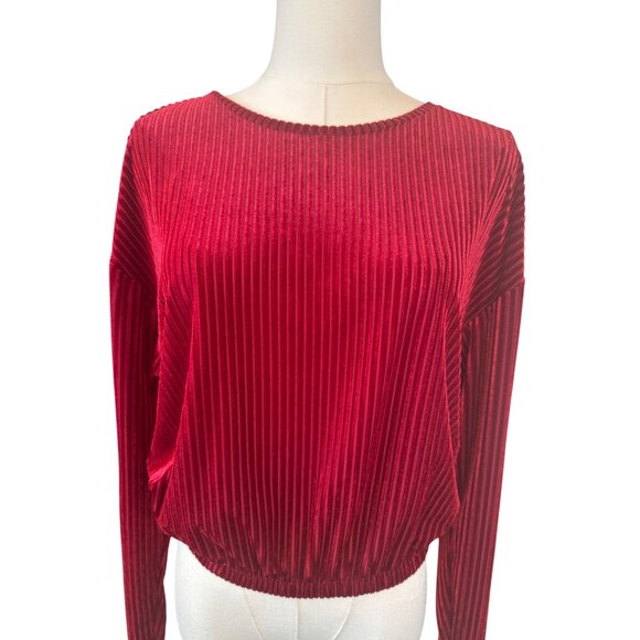 2/$15 ZARA Red Berry Medium Velvet Long Sleeve Ribbed Top Elastic Waist - Picture 5 of 13